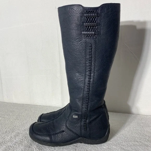 Rieker Black Faux Leather Sherpa Lined Mid Calf Knee High Boots 39 - Picture 3 of 14